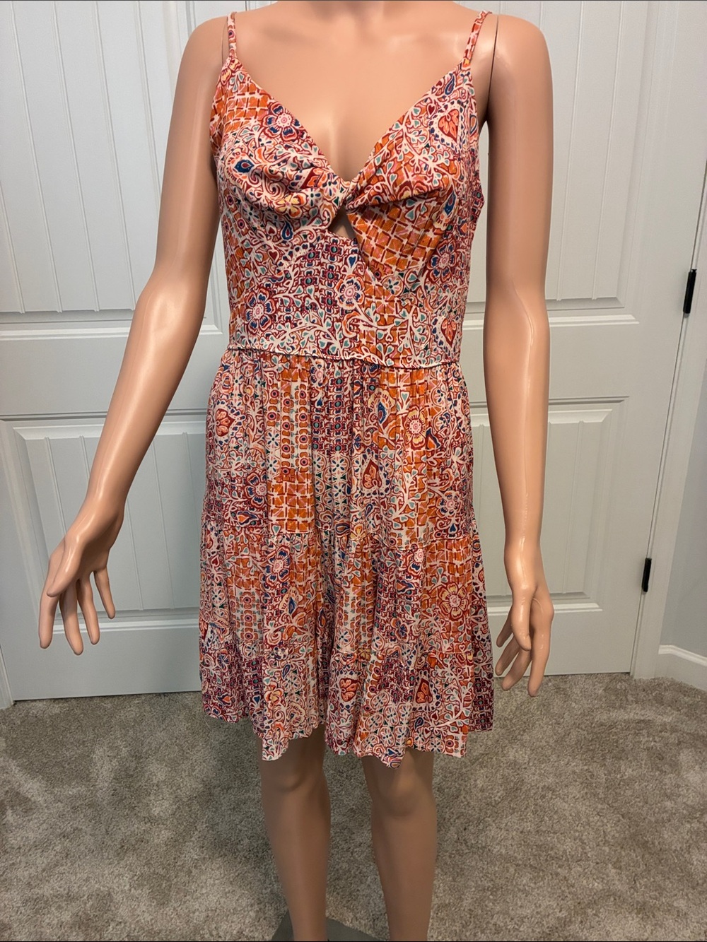 Angie Orange Multi-Print Mini Sun dress by Angie.